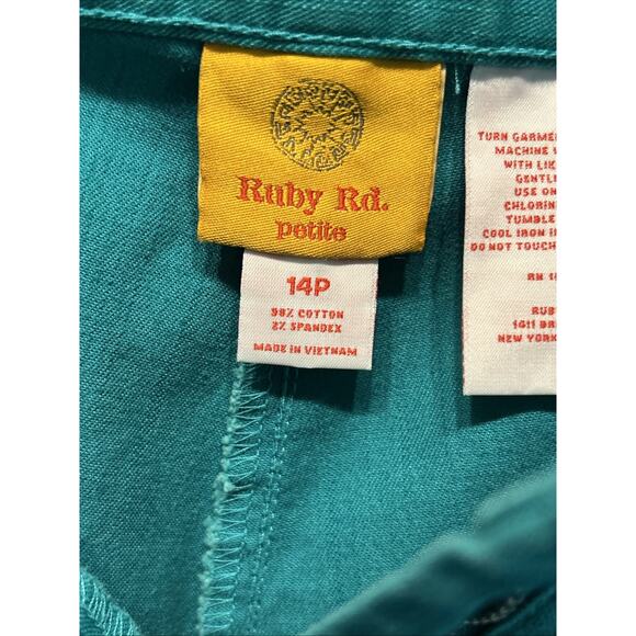 Ruby Rd Petite Women's 14 Teal Pull On Capri Pants Embellished Boho Beachy - Picture 9 of 15